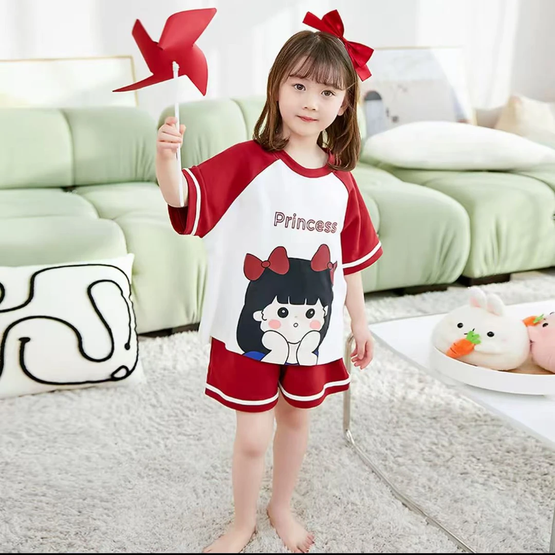 【纯棉女童短袖套装】夏季女童莫代尔薄款透气优可丝家居服套装