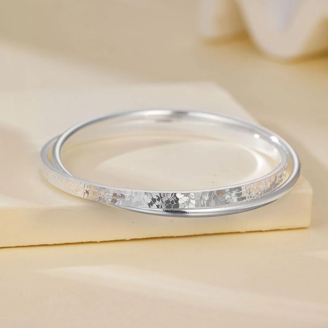 合金手镯 新款双环碎冰冰双圈手镯女实心闭口设计感气质情人节礼