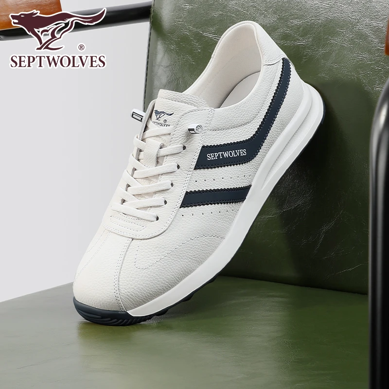 七匹狼男鞋2025新款秋季透气男士真皮运动鞋男百搭白色德训休闲鞋