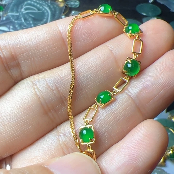 18K金镶嵌手链翡翠翡翠链子吊坠