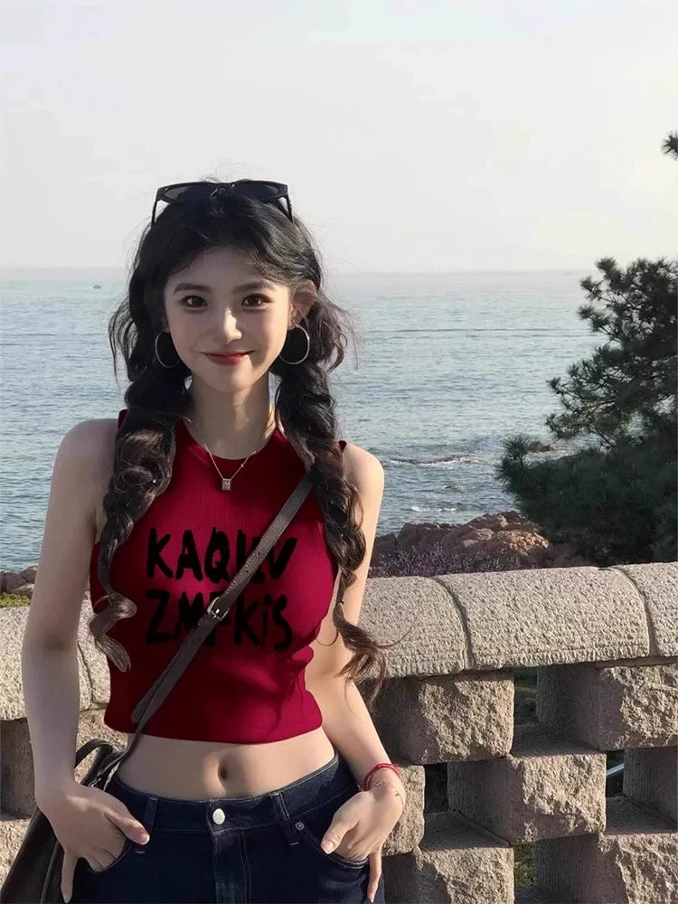 吊带背心女辣妹美式复古修身显瘦设计感小众运动无袖上衣夏季爆款