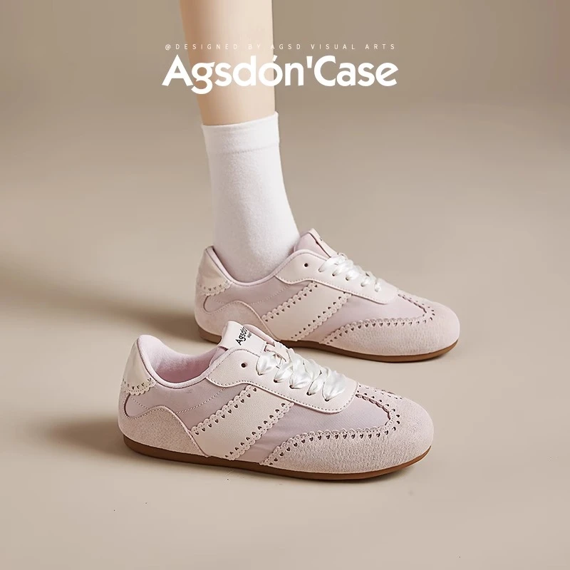 B151319粉色德训鞋女2025新款夏季透气运动阿甘芭蕾休闲小白鞋YY