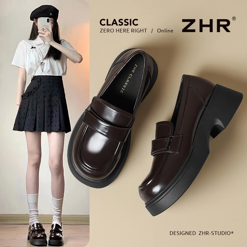 ZHR/则则粗跟乐福鞋女秋季新款英伦风软底小皮鞋复古通勤百搭单鞋