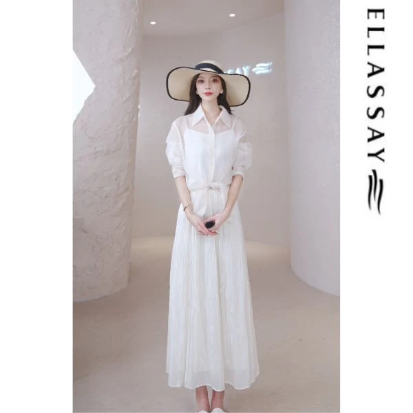 歌力思欧若动感风新款休闲轻薄欧根纱两件套白衬衫女EWB351C00500