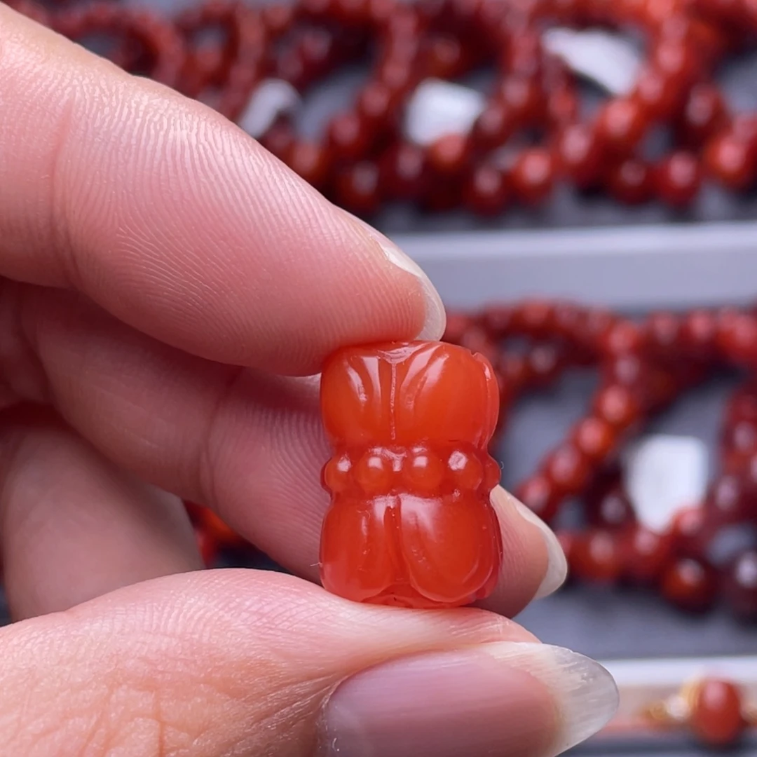 南红玛瑙未镶嵌南红玉石13mm瓦西冰红精工雕刻莲台背云