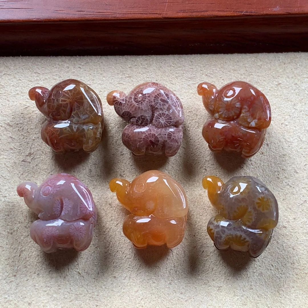 未镶嵌大象小件120/个，可挑。34硅化珊瑚（珊瑚玉）