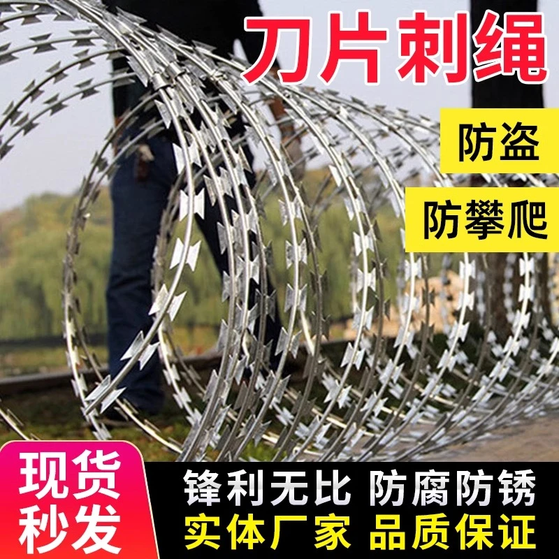 刀片刺绳防护网不锈钢刺丝滚笼刺网带刺铁丝防盗防爬刺围墙防爬网