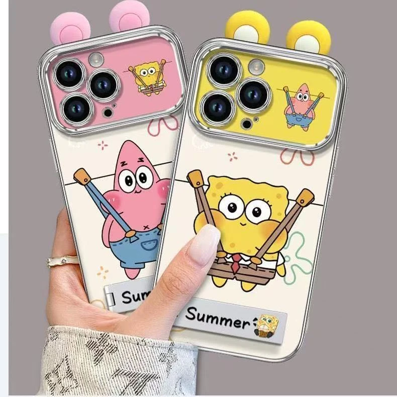 背带海绵宝宝电镀大视窗壳适用苹果华为OPPO荣耀VIVO小米