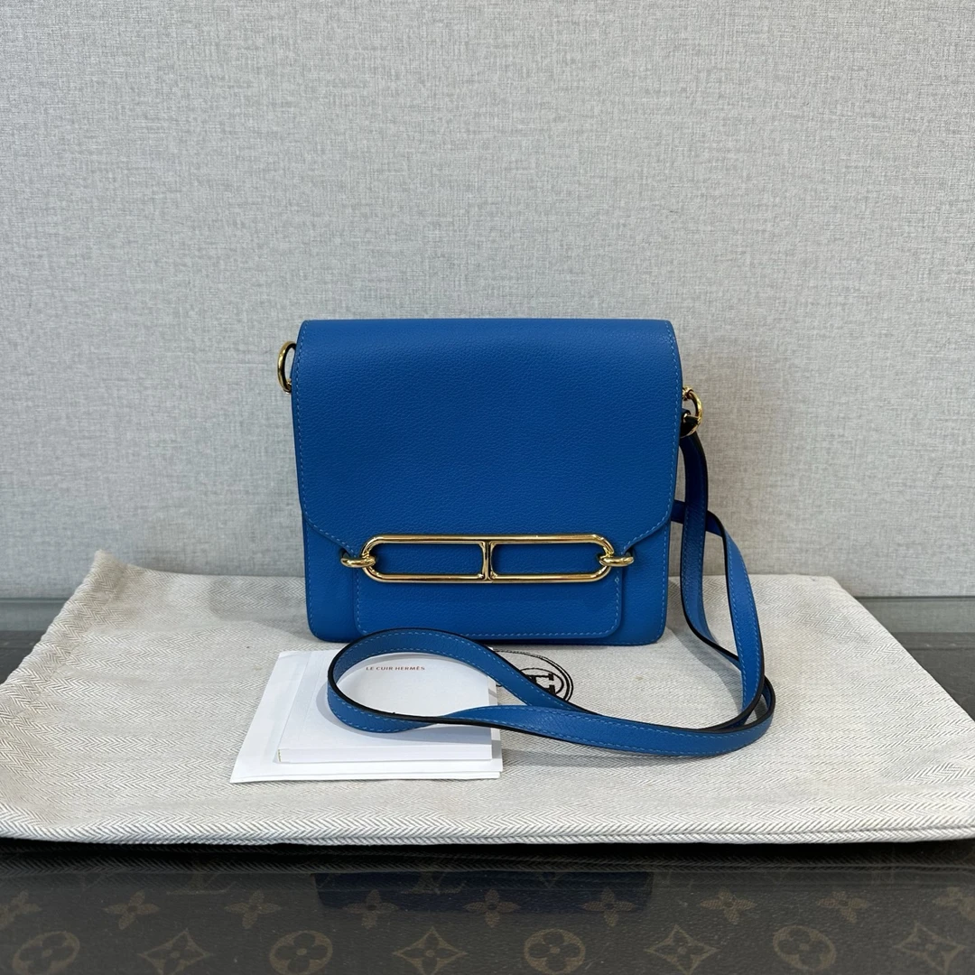 95新 Hermes/爱马仕 roulis坦桑尼亚蓝金扣猪鼻子单肩包 51138