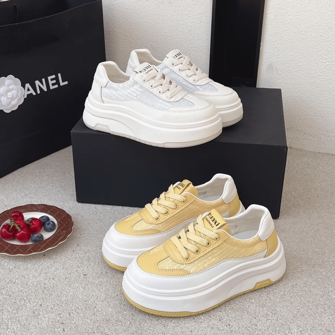 网面透气厚底鞋子女鞋百搭真皮小白鞋2025夏季新款休闲运动鞋板鞋