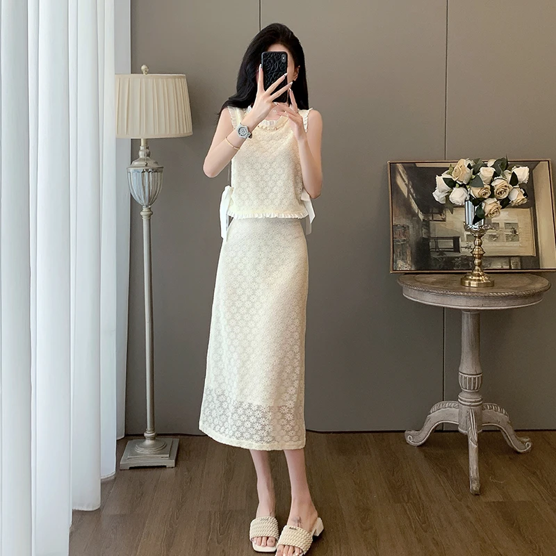 名媛风休闲风时尚套装女2025夏季新款温柔气质长款白色显瘦两件套