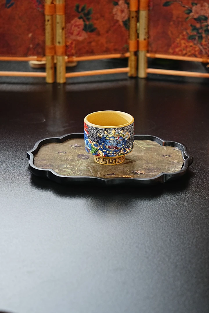 【2610高脚杯】宜兴原矿高端紫砂全手工高脚主人杯珐琅彩