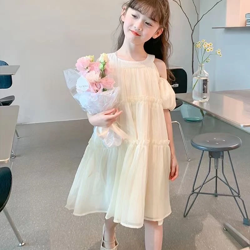 YeeHoO英氏【断码】女童连衣裙夏装洋气ins韩系儿童白色宝宝裙子