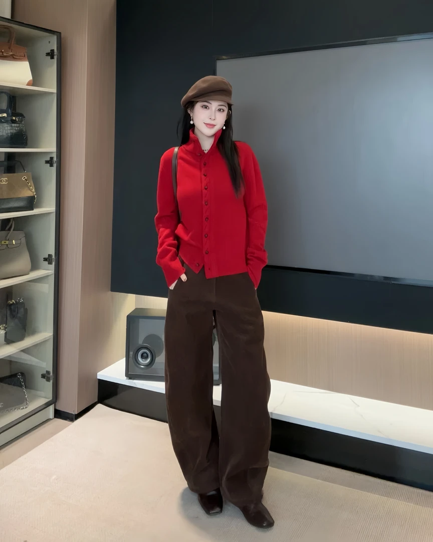 【AS红秀】25新定制花纱羊毛高领绞花排扣针织衫AS25DMZZS01064