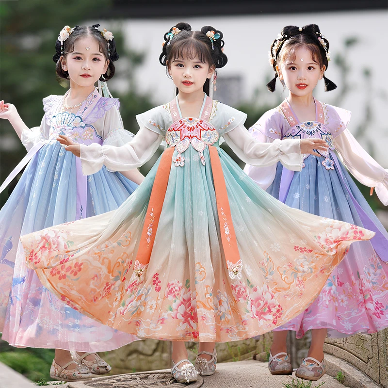 SL2339汉服女童秋装新款古风连衣裙小女孩唐装儿童超仙襦裙古装夏