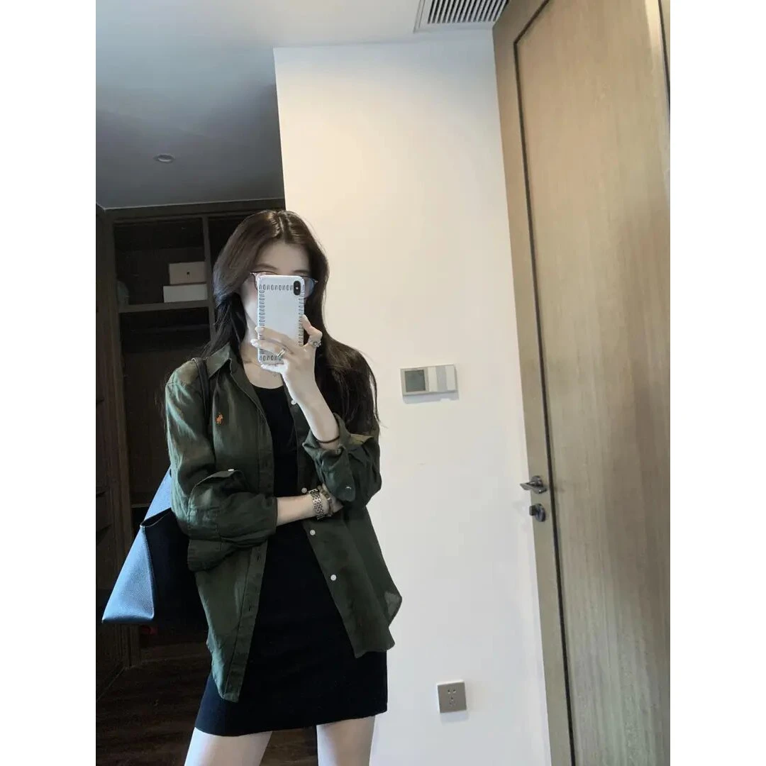 夏季新款韩系休闲百搭时髦洋气长袖衬衫上衣女修身显瘦连衣裙短裙