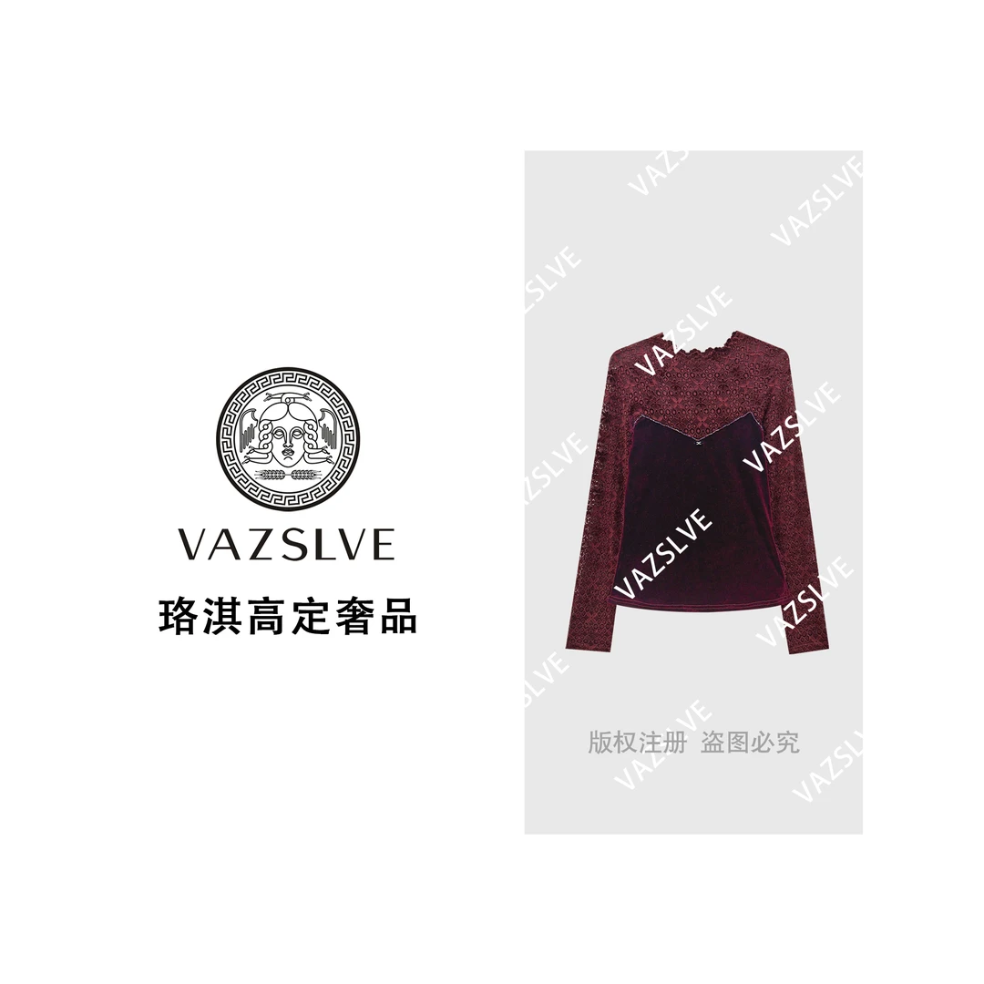 【VAZSLVE/珞淇高定】秋冬提花休闲宽松时尚T恤T9154