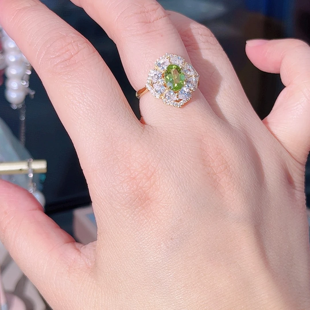 橄榄石戒指银S925镶嵌