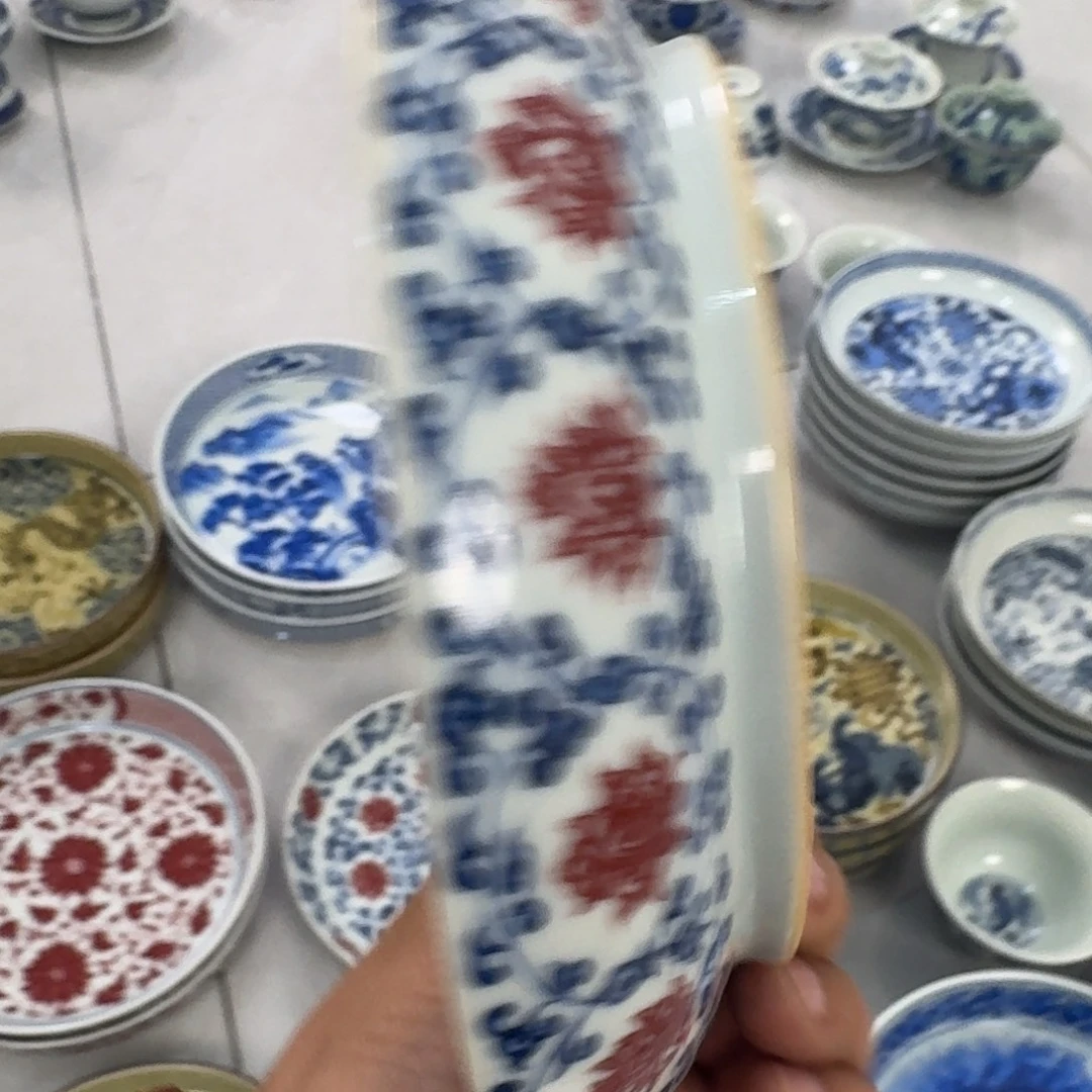 陶摆件釉里红缠枝莲大壶承17.5