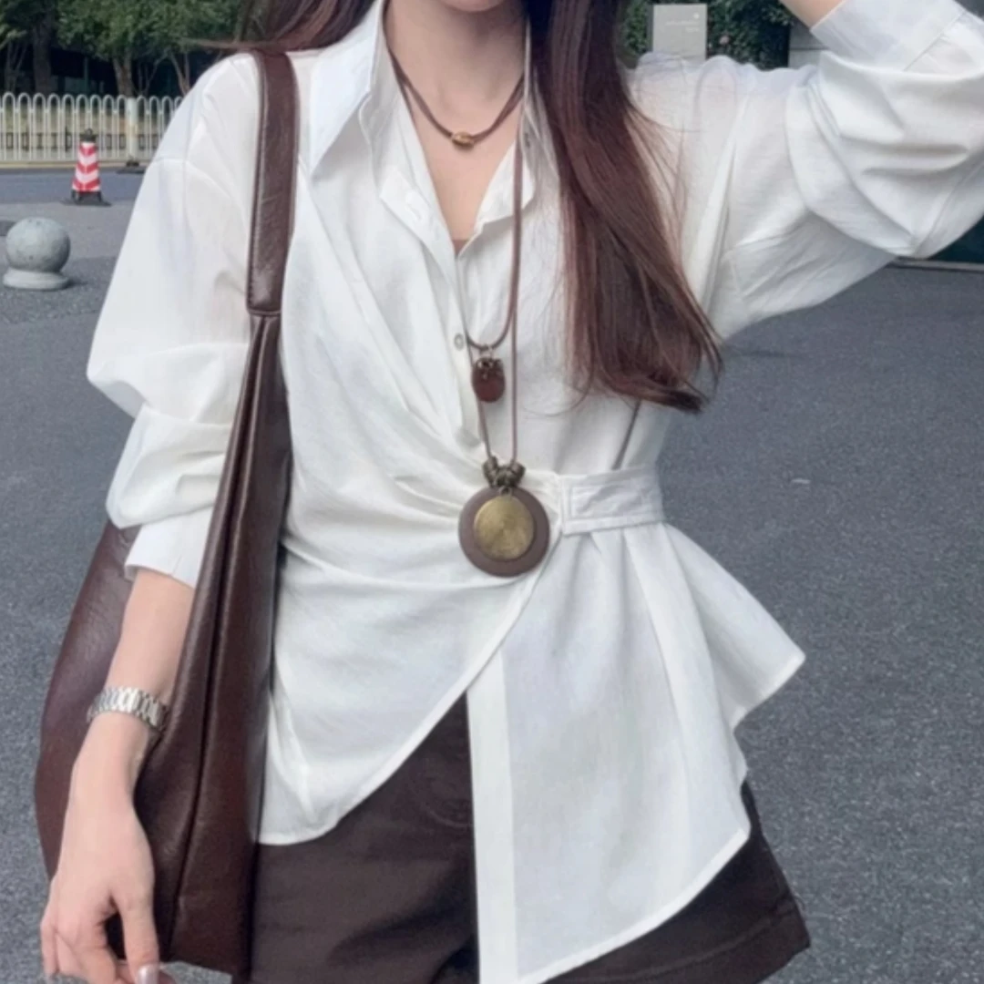 气质单排多扣法式拼接设计感小众宽松休闲长袖衬衫2025早秋潮流女