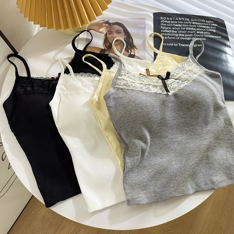 吊带背心纯色通勤蕾丝网红白色短款打底美背外穿