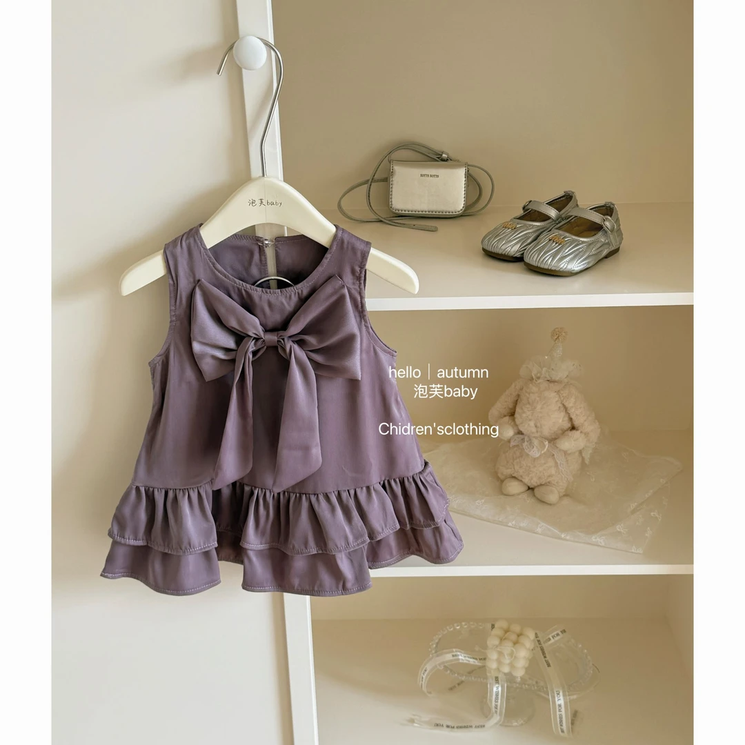 【泡芙baby】2025夏季新款女童蝴蝶结无袖连衣裙气质百搭背心公主裙