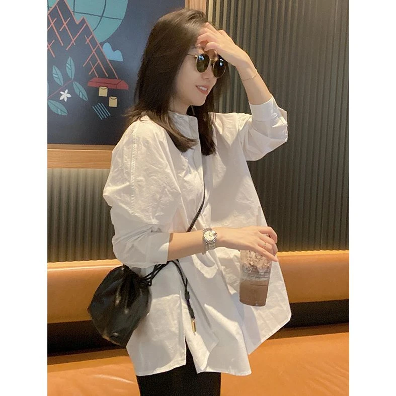 慵懒气质白衬衫韩系简约长袖宽松通勤休闲百搭2025早春新款女上衣