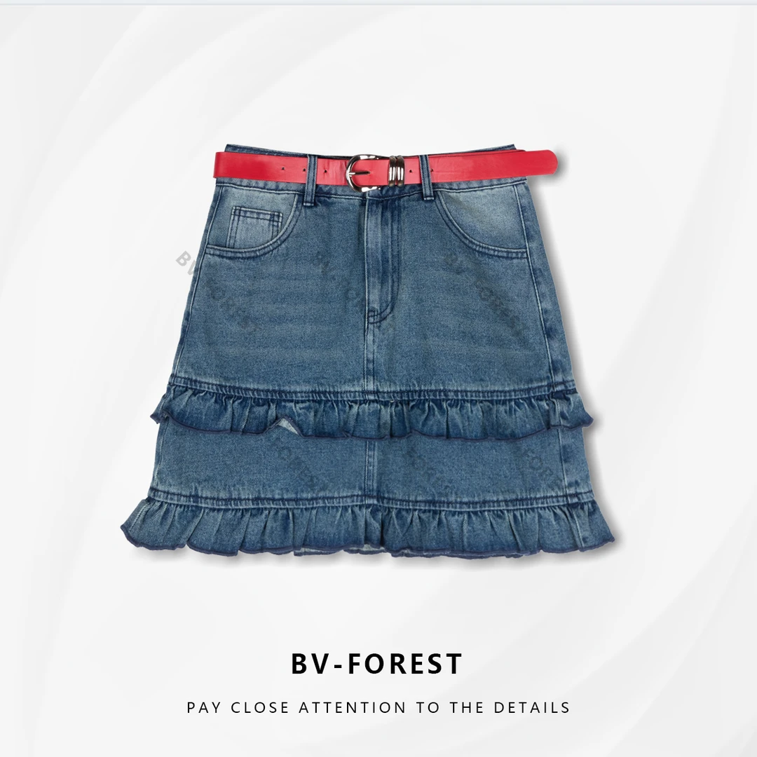 BV-FOREST“晴空祥云”夏季新款时尚高腰拼木耳边半身裙BV-B0209