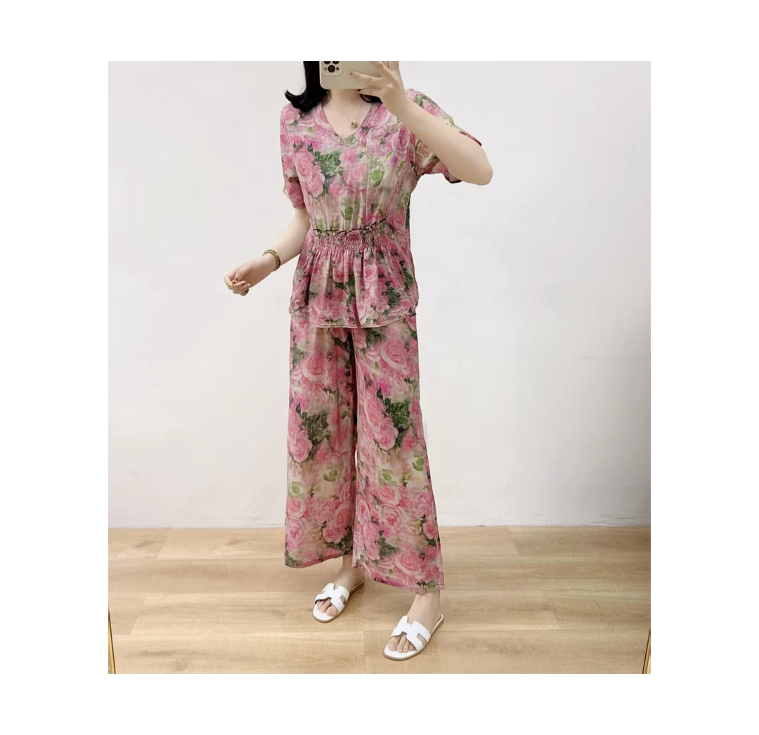 2025-（玫瑰花海人造棉）高品收腰设计感国风套装 2528