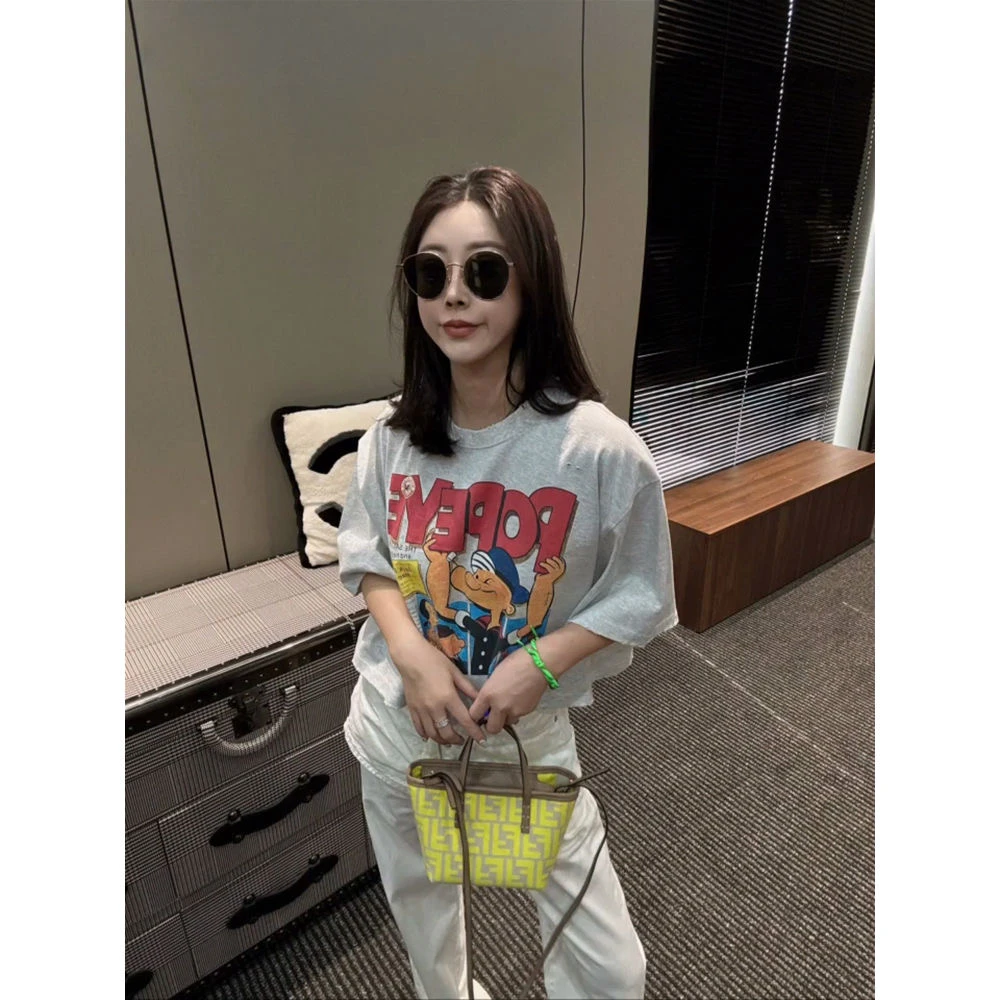 2025夏季新款韩版时尚印花卡通T桖女休闲宽松时尚短款上衣