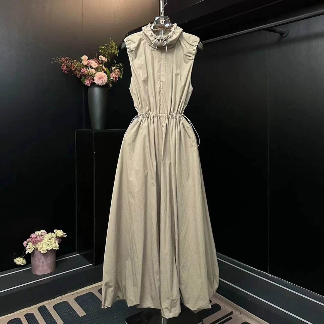 roiltrou原创设计灰色小众抽绳减龄显瘦无袖连衣裙ZA1525112824