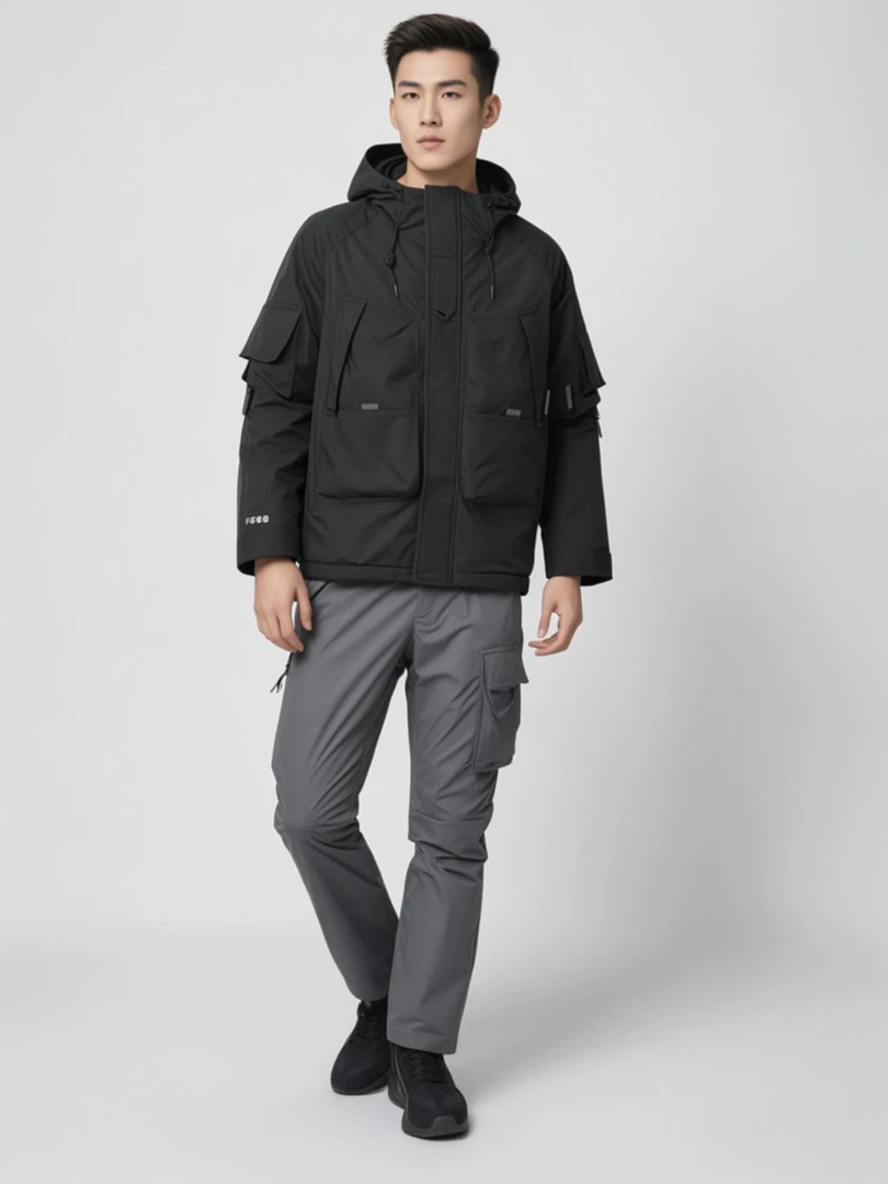 DIDORSSBO冬季款时尚潮流户外工装三防保暖多口袋连帽羽绒服BX012