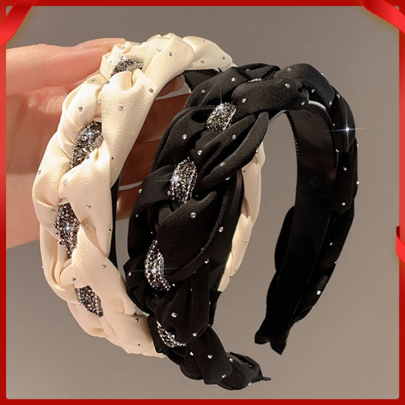 黑色水钻花满天星高颅顶发箍女轻奢风合金镀层百搭头饰