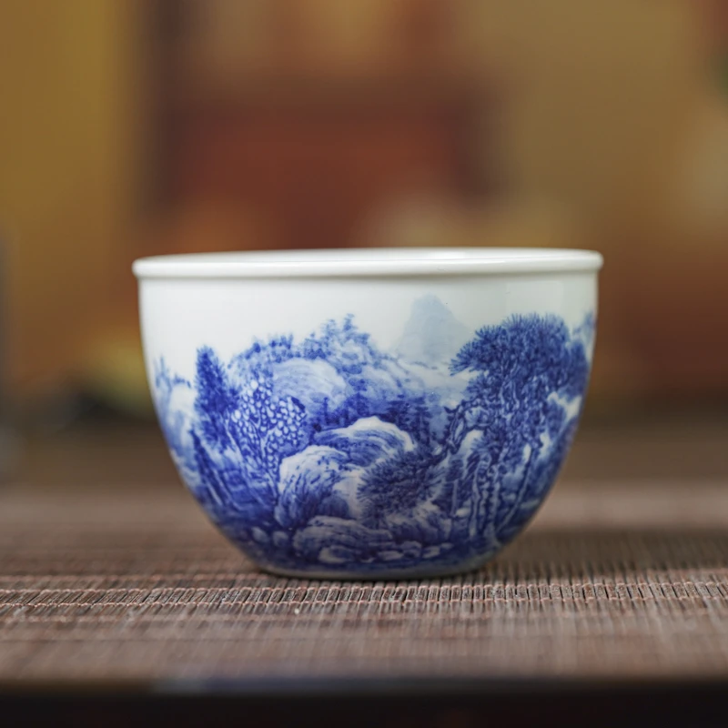 【景德镇研究院】青花山水人家风水缸杯jty148 景德镇手工茶具