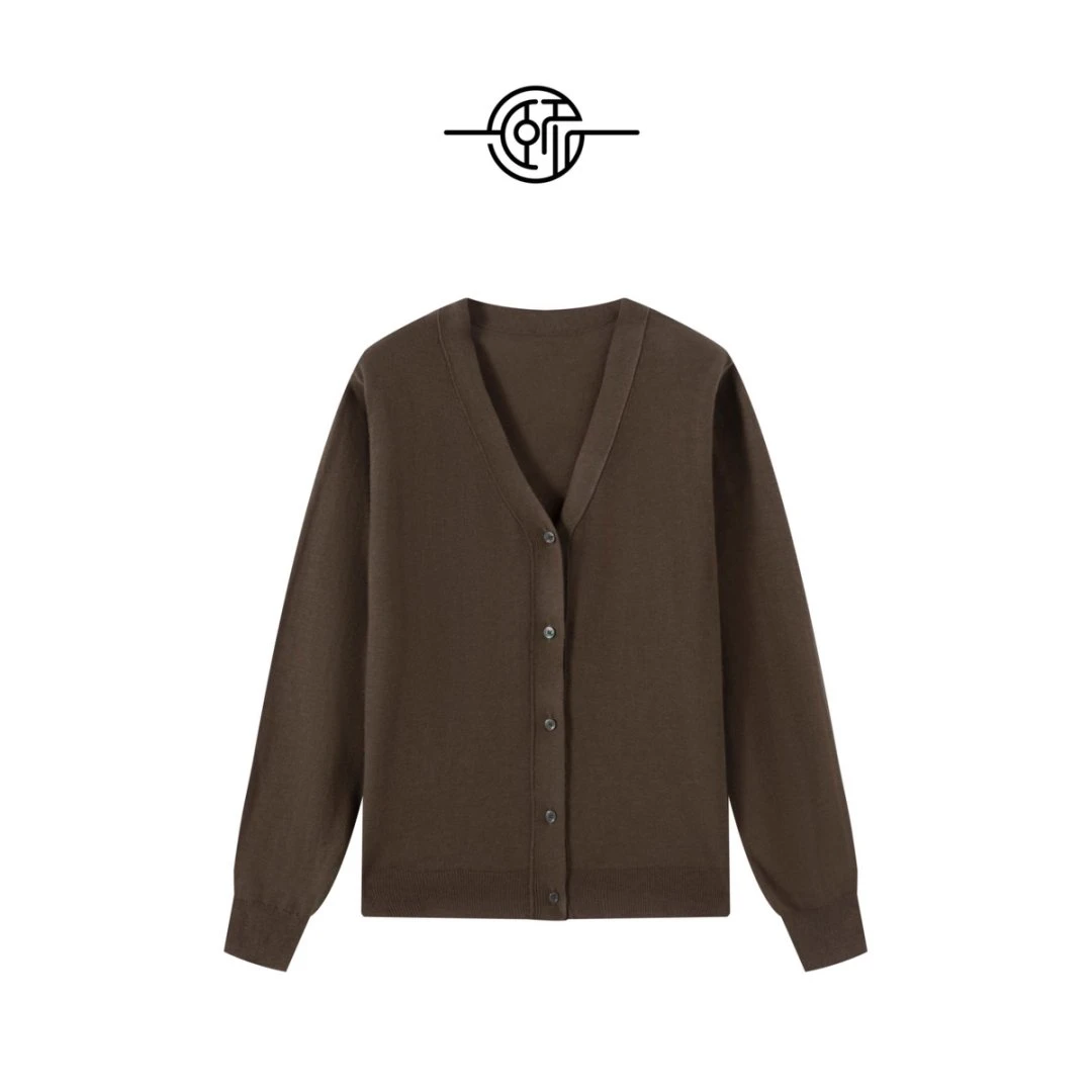 【森伊自营】简单V领春夏薄款气质纯色针织长袖开衫-2553