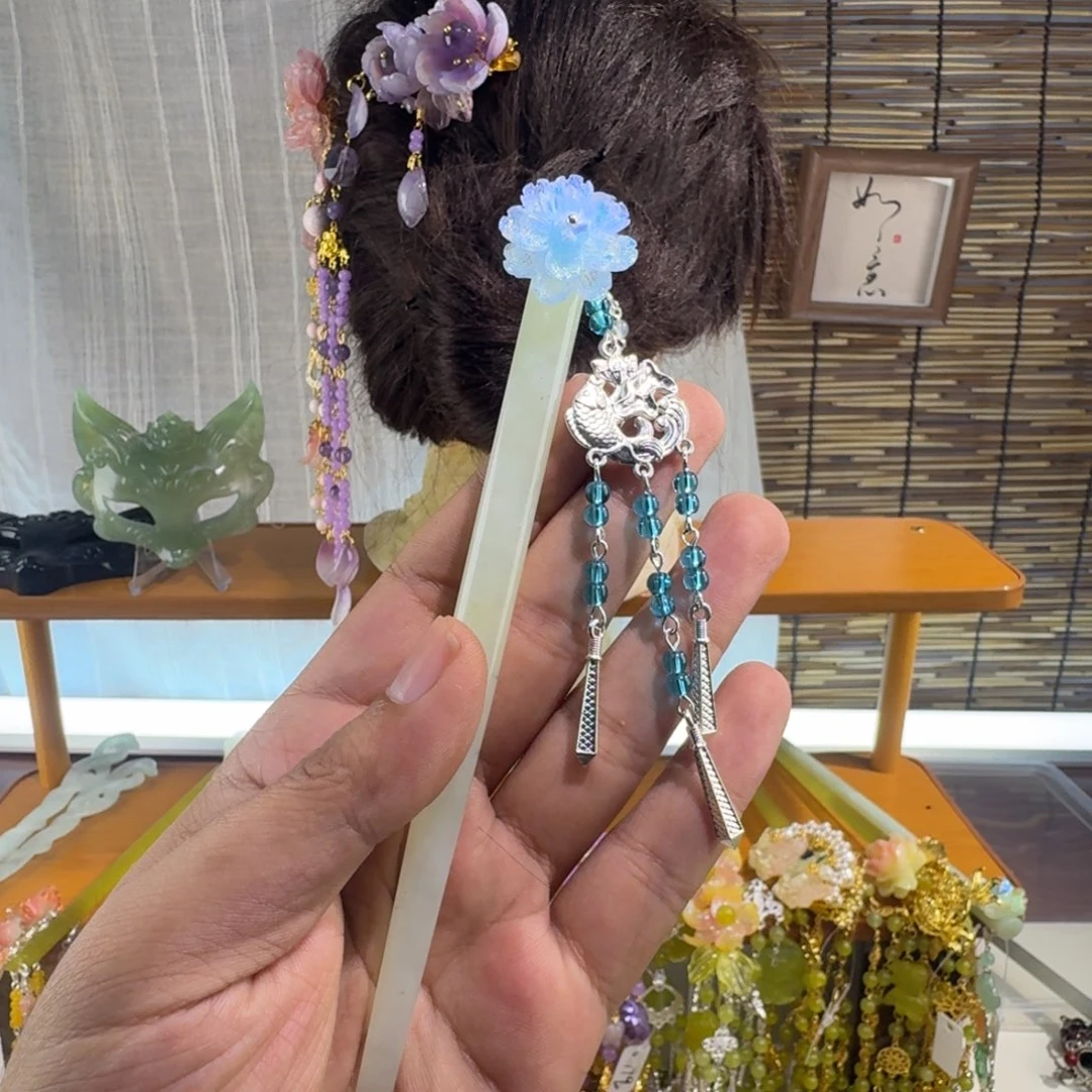 六***鲜蛇纹石玉合金发饰