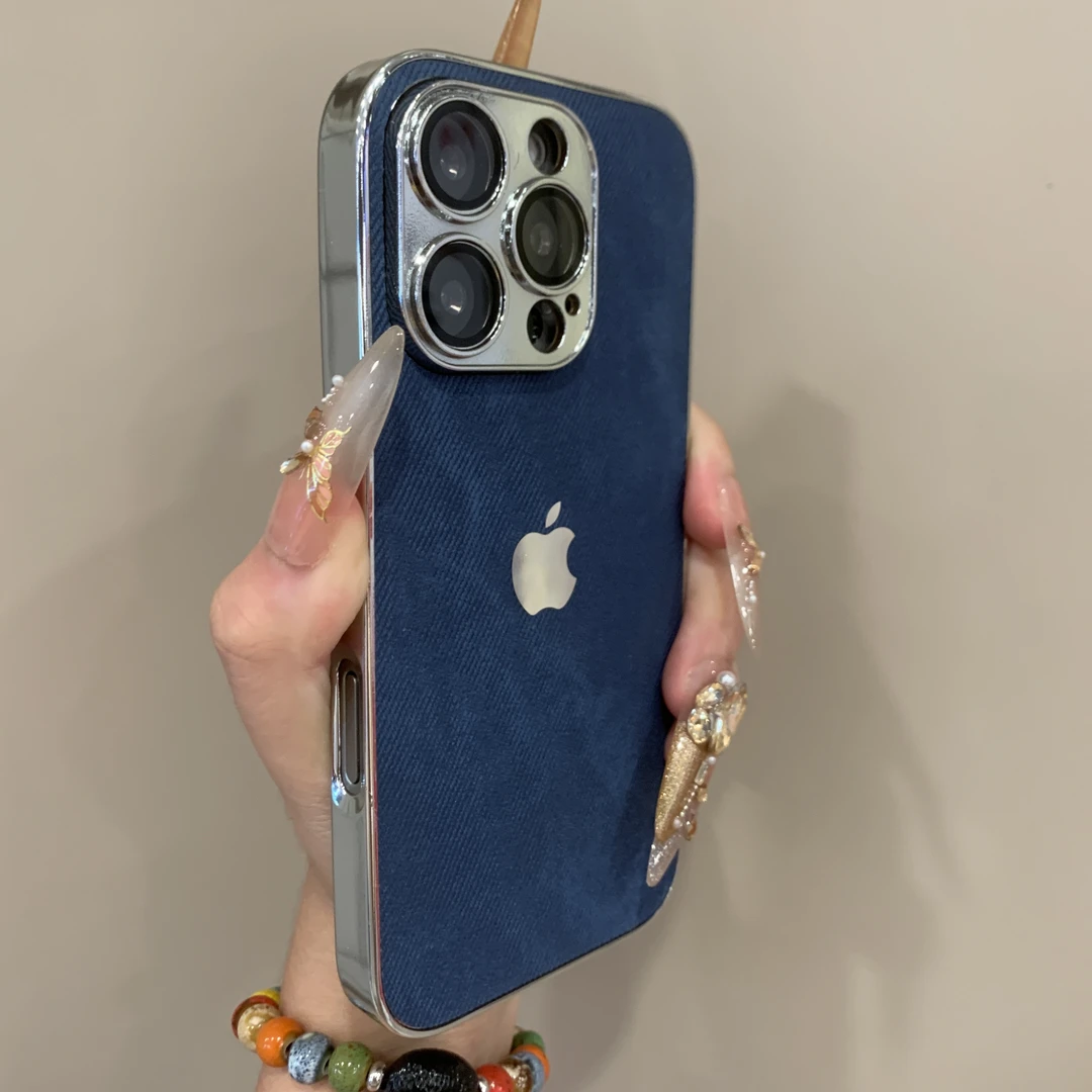 电镀牛仔纹适用苹果16手机壳iPhone15promax全包14防摔13男女款12