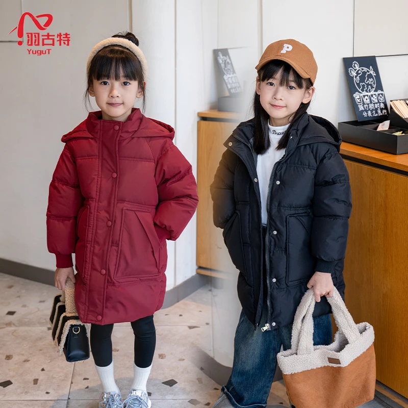 儿童连帽棉服棉袄中长款冬季加厚保暖男童女童外套中小童新款潮范