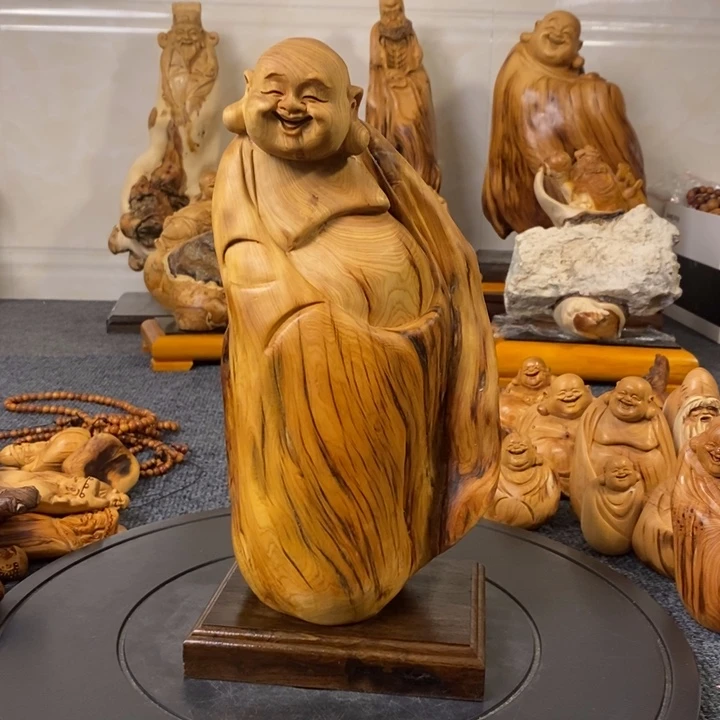 柏木（崖柏）崖柏弥勒佛摆件根雕工艺品