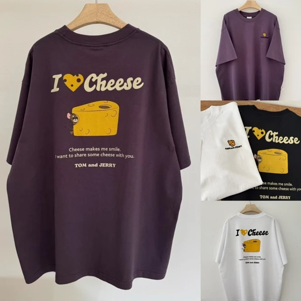 【奶酪芝士】皇冠韩版卡通杰瑞印花宽松显瘦全棉大版圆领短袖T恤