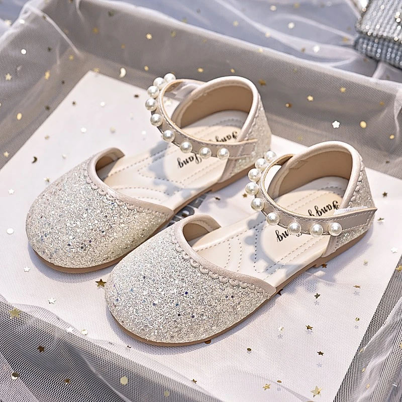 A2025夏秋季新款童鞋女童软底公主凉鞋闪亮珍珠水钻儿童包半凉鞋