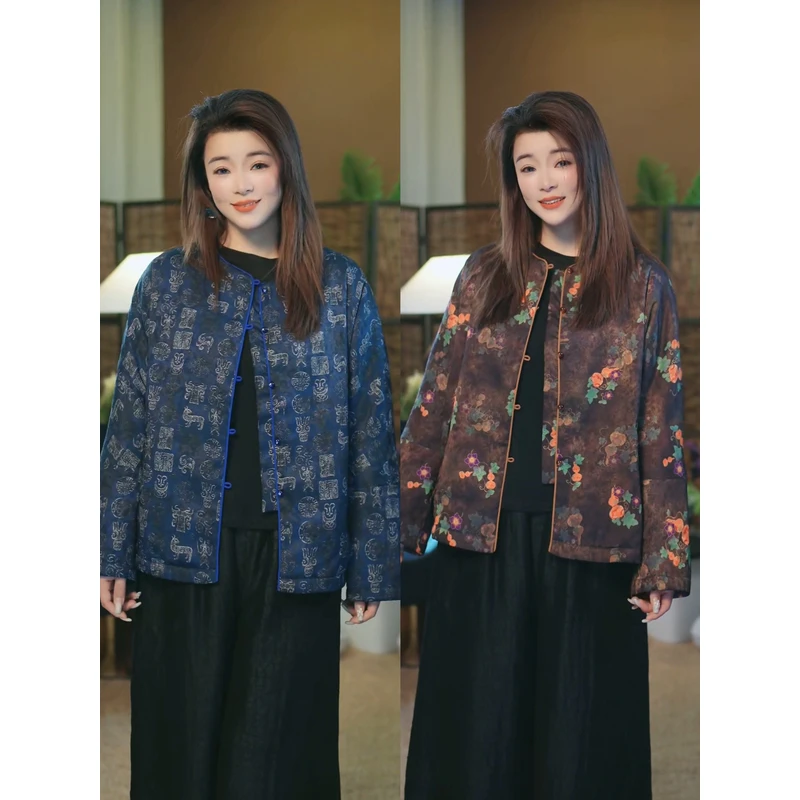 杯子家《复古蚕丝棉衣外套》秋冬保暖国风简约大气款