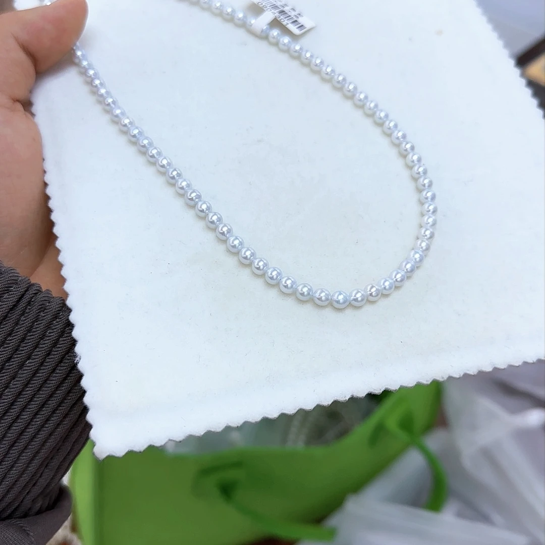 淡水珍珠颈饰银S925镶嵌5-6无核极光镜面正圆无暇冷白