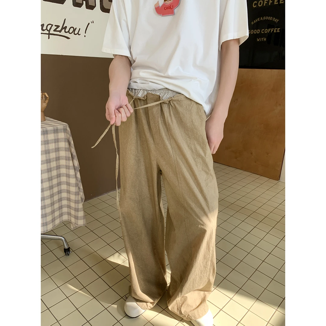 白口阳【黄油饼干】夏季新款假两件阔腿休闲裤男宽松薄款长裤46713