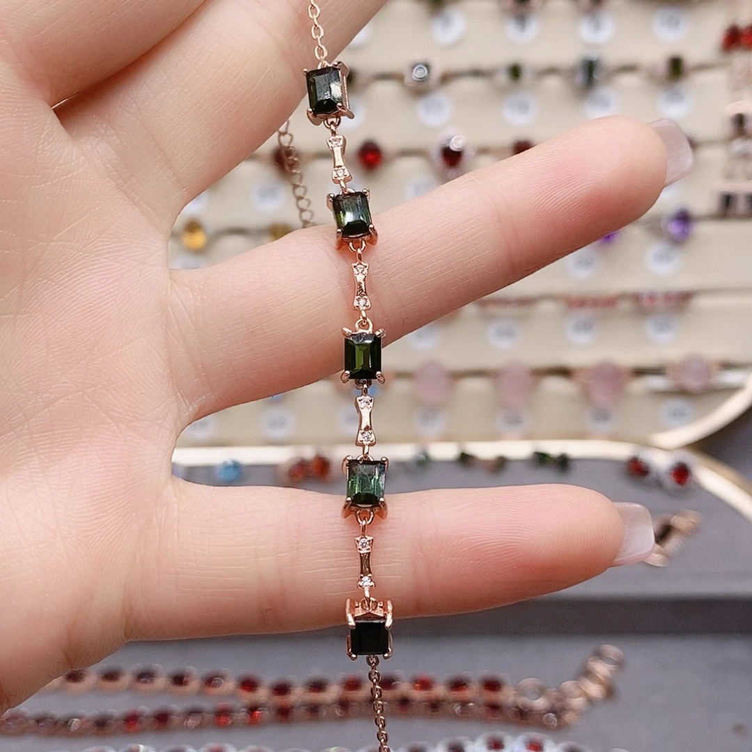 碧玺手链银S925镶嵌手链