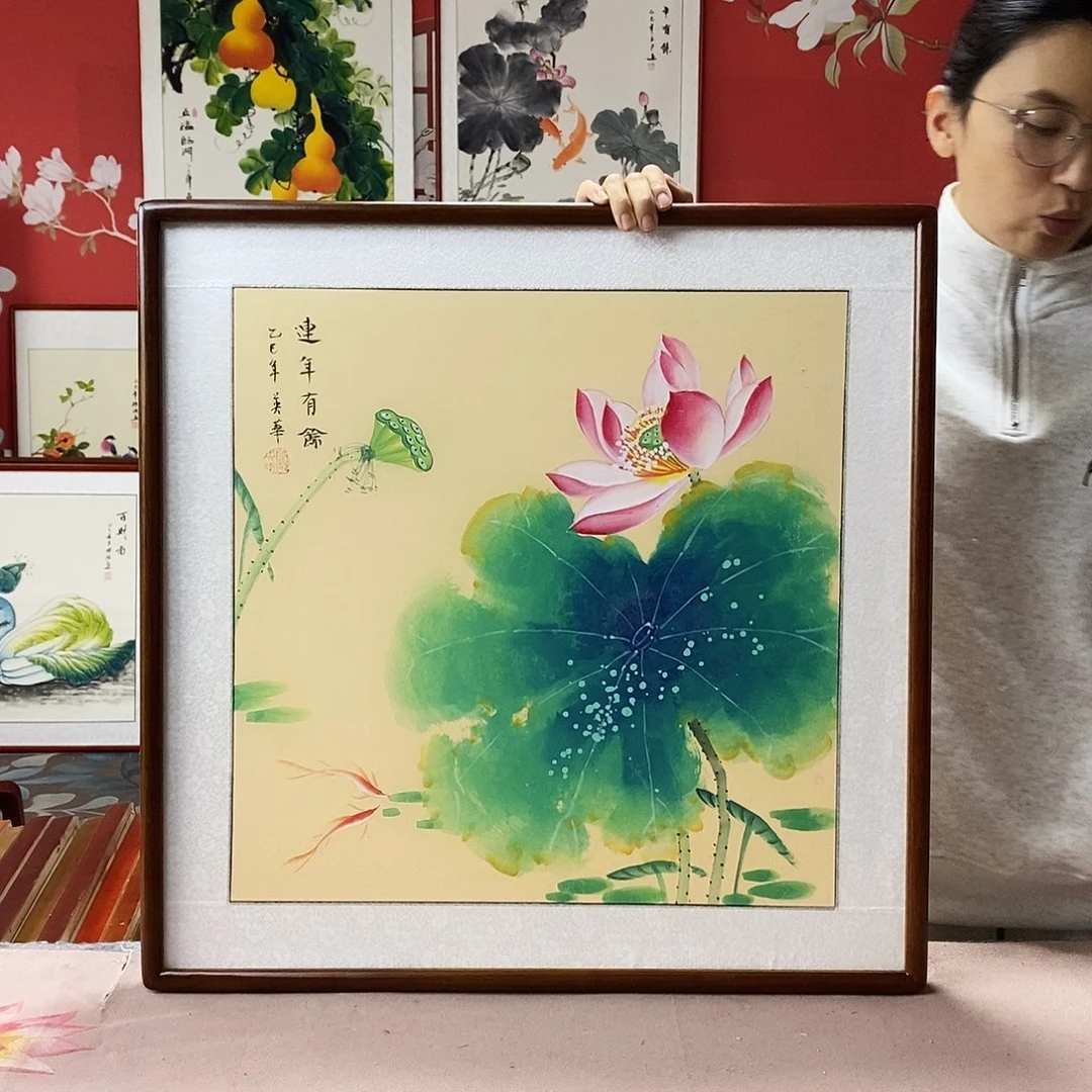 国画手写手绘国画作品带框包邮62✖️62