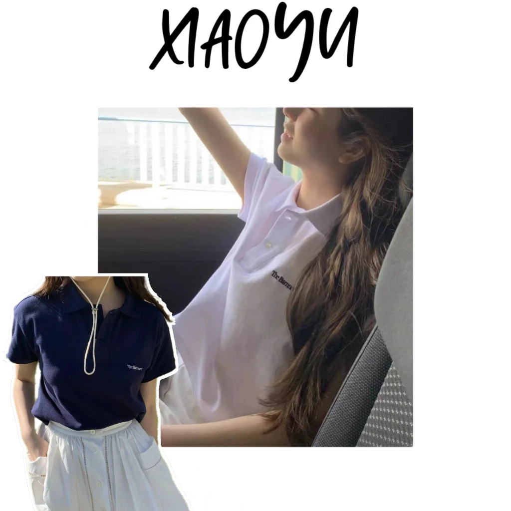 【八翻领】S韩系翻领短袖上衣复古学院风刺绣polo衫女