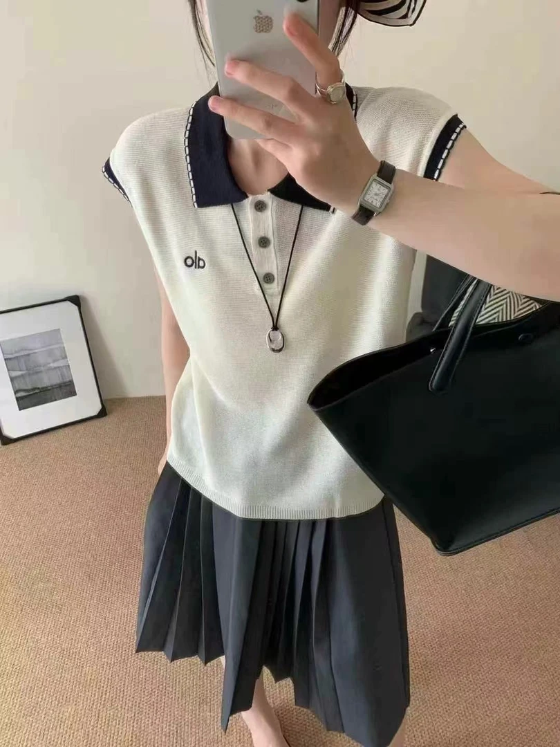 【超细醋酸麻】夏季新款POLO领刺绣小飞袖休闲百搭针织上衣薄款T恤