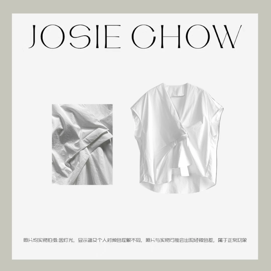 JOSIE CHOW【褶皱衬衫】不规则无袖常规短袖上衣。BY851183