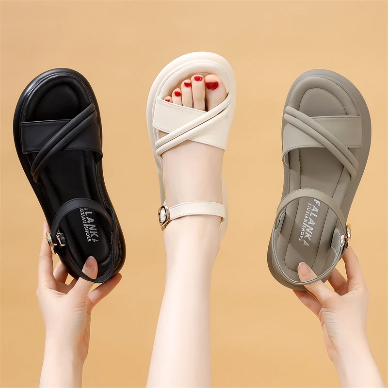 平底凉鞋女鞋2025夏季新款时尚百搭软底露趾网红舒适仙女风罗马鞋